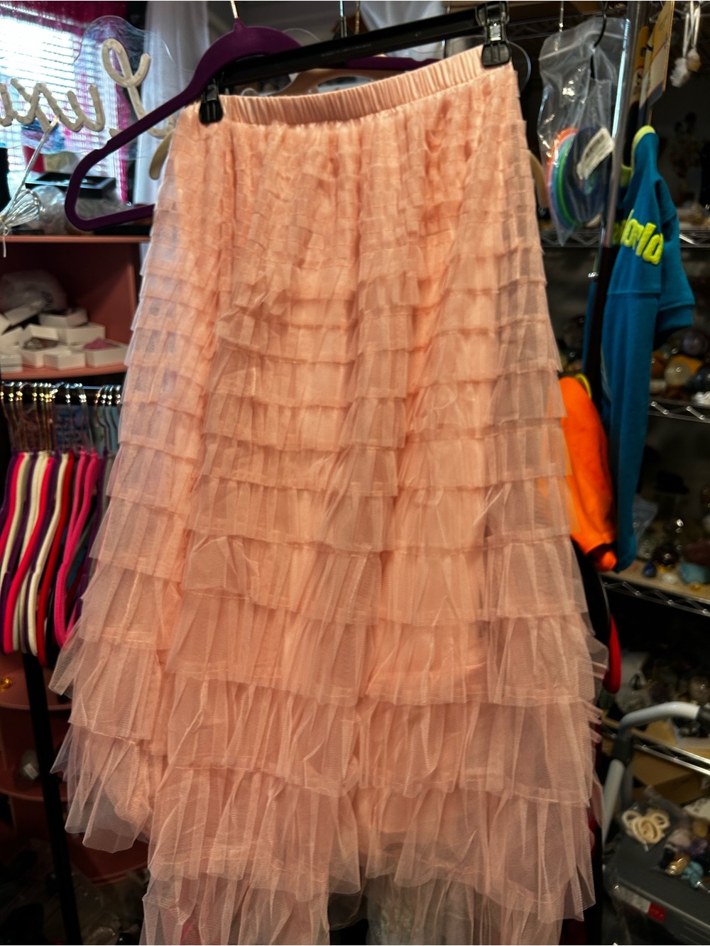 BellanBlue Peach Ruffled Tulle Midi Skirt